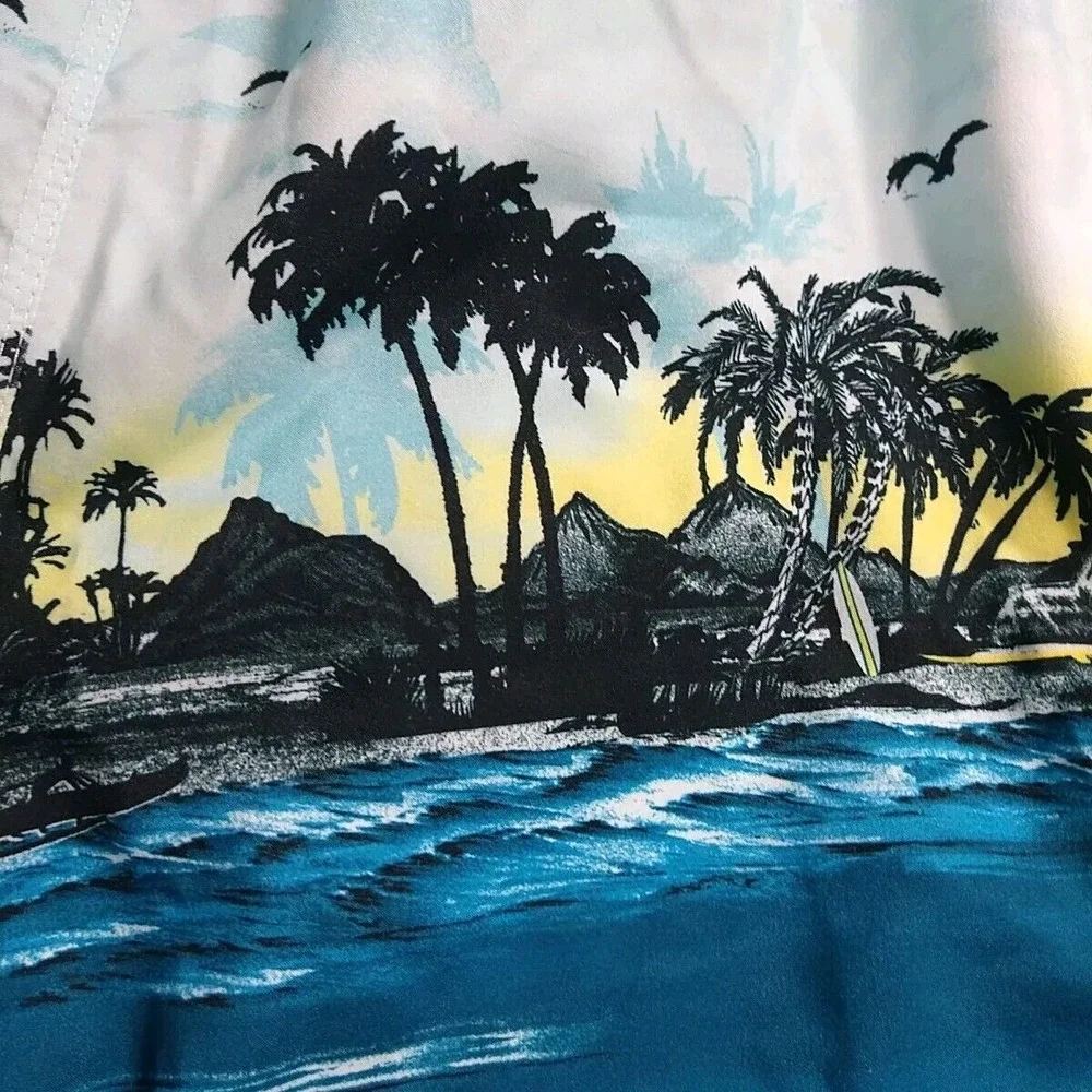 Burnside Swim Trunks Men XXL Blue Tropical Beach‎ Elastic Waist Surfer Lifeguard